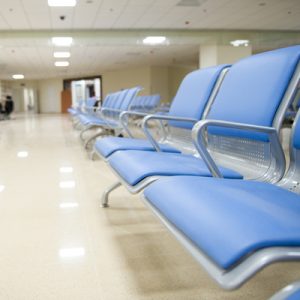 Chairs in an empty waiting room of a federally qualified health center.