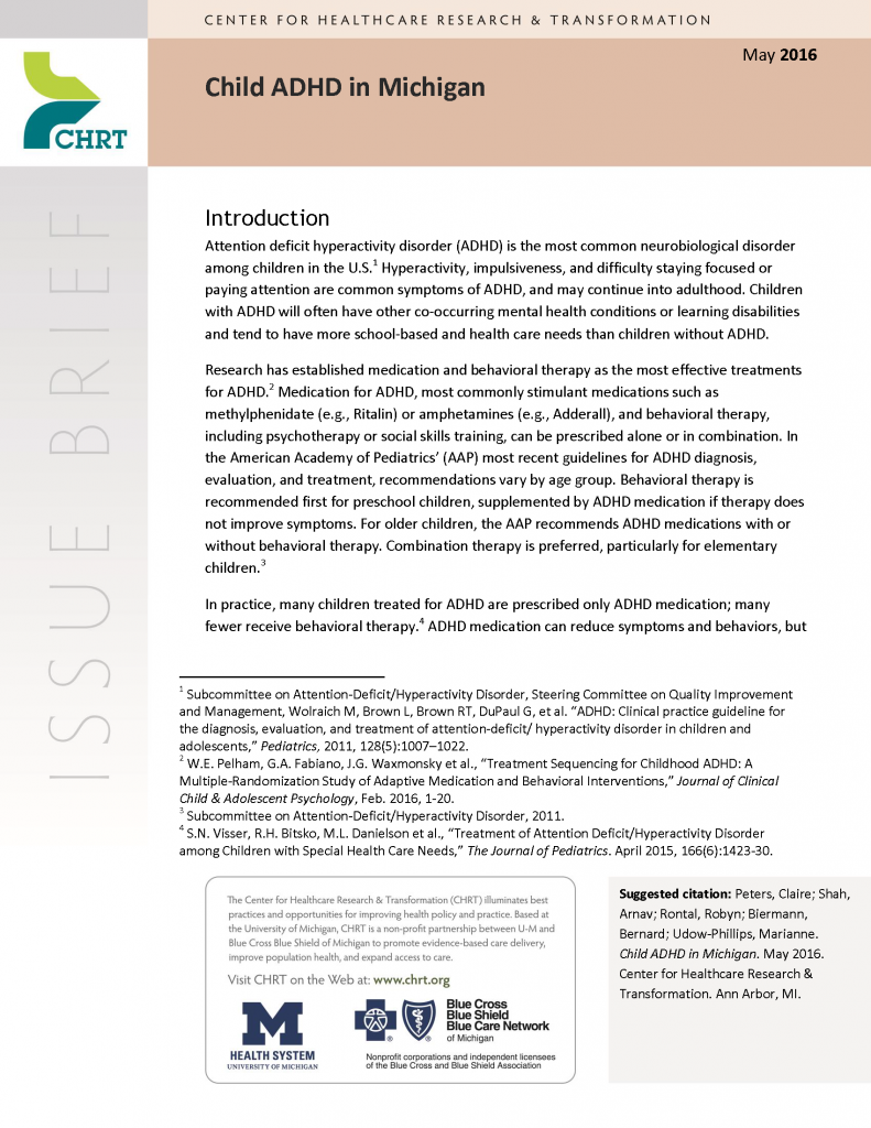 Child ADHD in Michigan Center for Health & Research Transformation