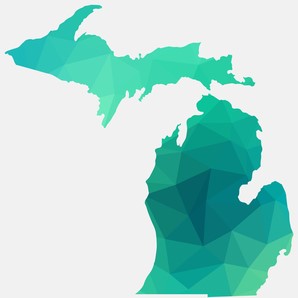 Map of Michigan in green.