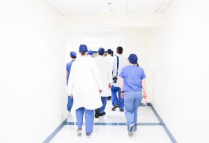 Doctors walking down a hallway