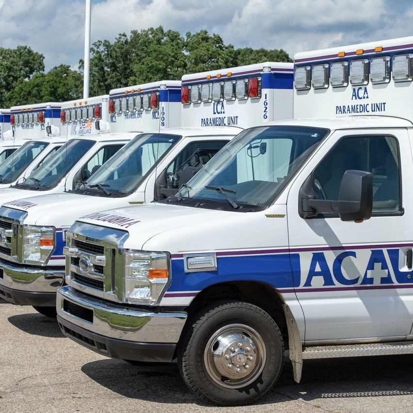 Ambulances in a parking lot