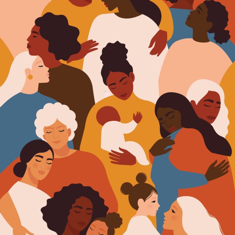 Diverse women holding babies