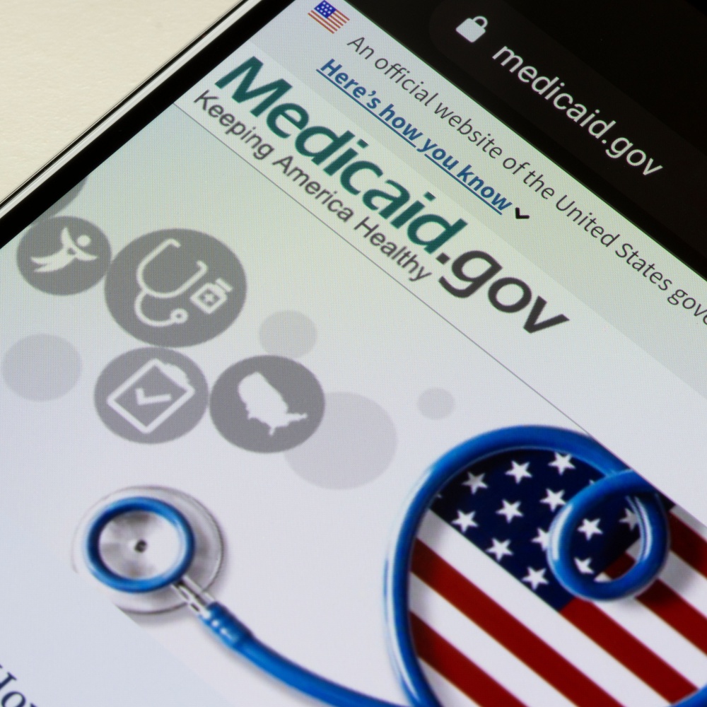 Medicaid.gov website in focus on a smart phone screen