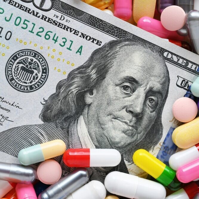 Money buried in colorful medication