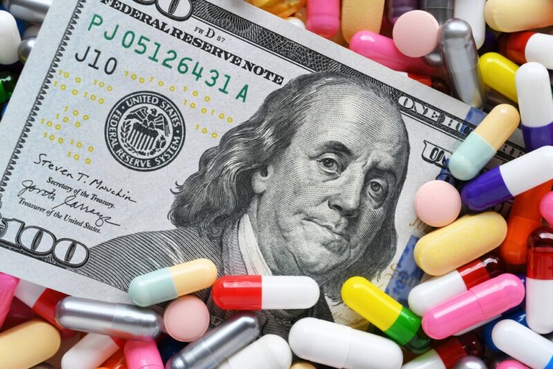 Money buried in colorful medication