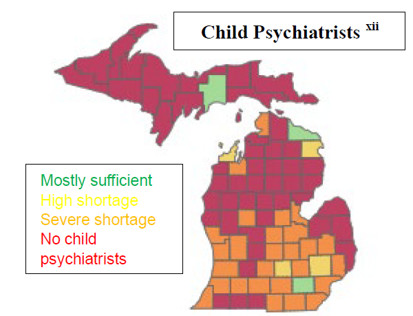 Child Psychiatrist Map in Michigan